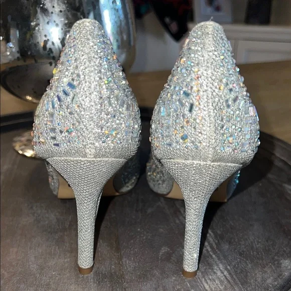 Lauren Lorraine Glittering Silver Rhinestone Peep Toe Heels 6 1/2 - Picture 5 of 11